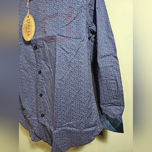 NEW Vintage Italia 1958 Cotton Long Sleeve Shirt Periwinkle Blue Pink Dot - Picture 5 of 14